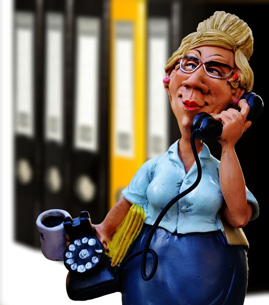 woman figurine, Secretary, Office, Files, Phone, telephone handset, call, communication, schedule, work