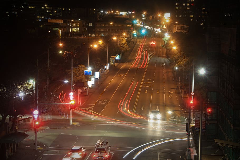 auckland, night, city, street, quiet, lights, traffic, lighting, dark, transport