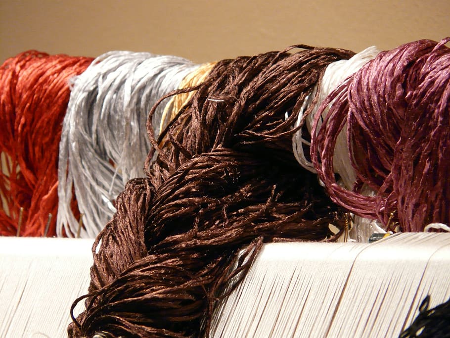 lana, seda, centro de tejido de alfombras, atado, alfombras, en el interior, primer plano, sin gente, cabello, textil
