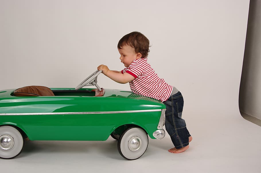 child, toy, children's car, baby, boy, push, childhood, one person, boys, car