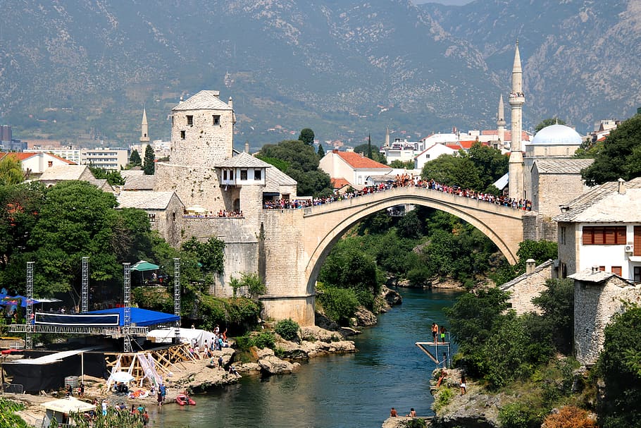 Mostar, Bosnia, Herzegovina, río, Europa, turismo, hito, estructura construida, arquitectura, agua