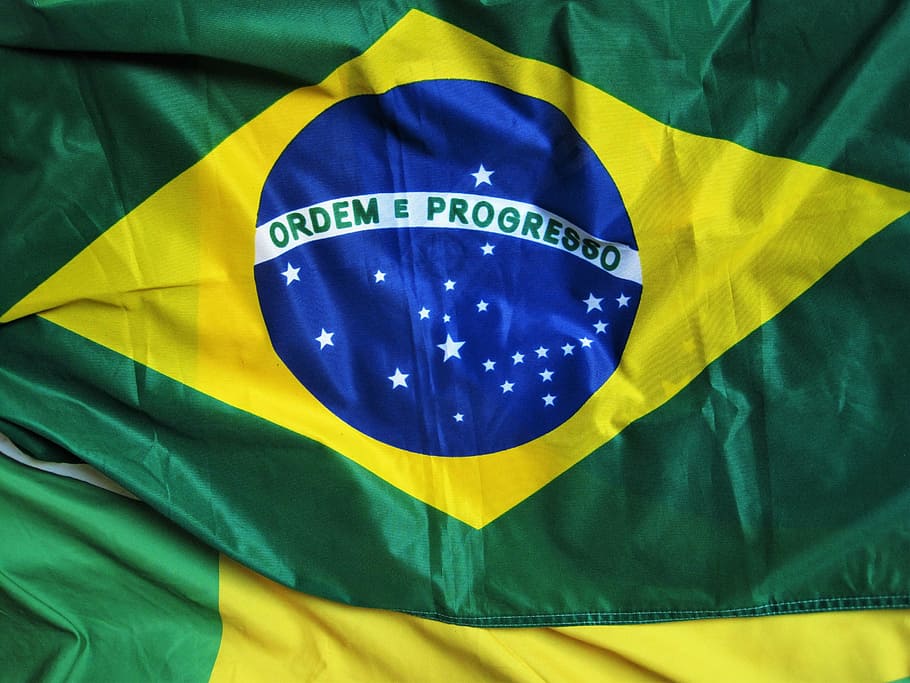 flag of brazil, brazilian flag, ordem e progresso, olympiad in brasil, green-blue-yellow, brazil, soccer fan-articles, decoration, national flag, flag