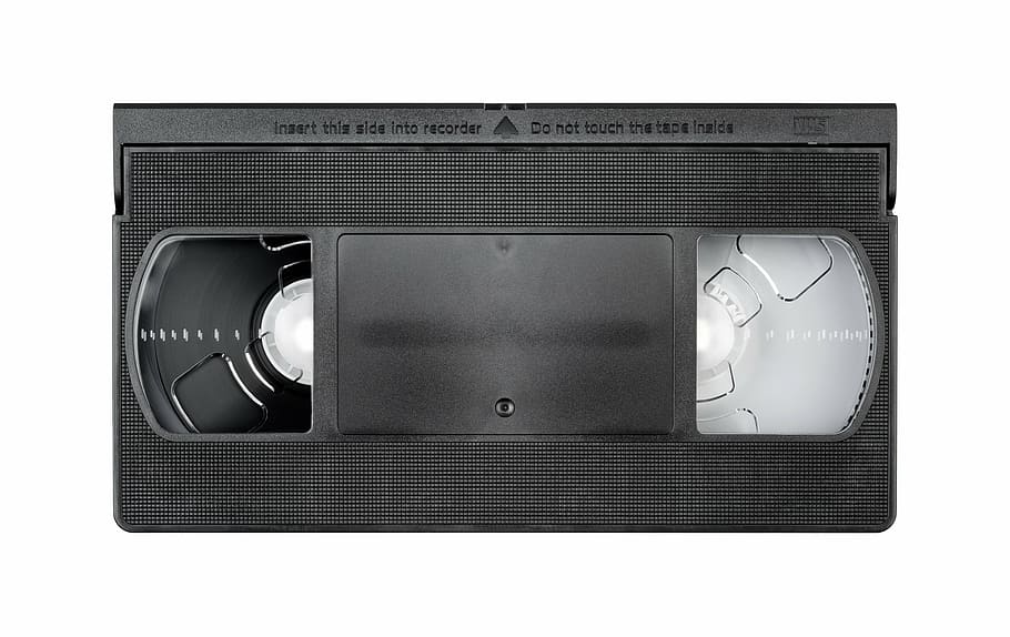 black vhs cassette, cassette, video, video cassette, vhs, recording, film, video tape, old-fashioned, white background
