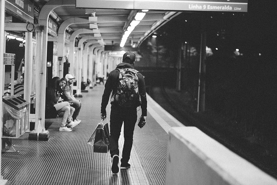 chico, hombre, metro, tren, estación, transporte, ciudad, urbano, estilo de vida, personas