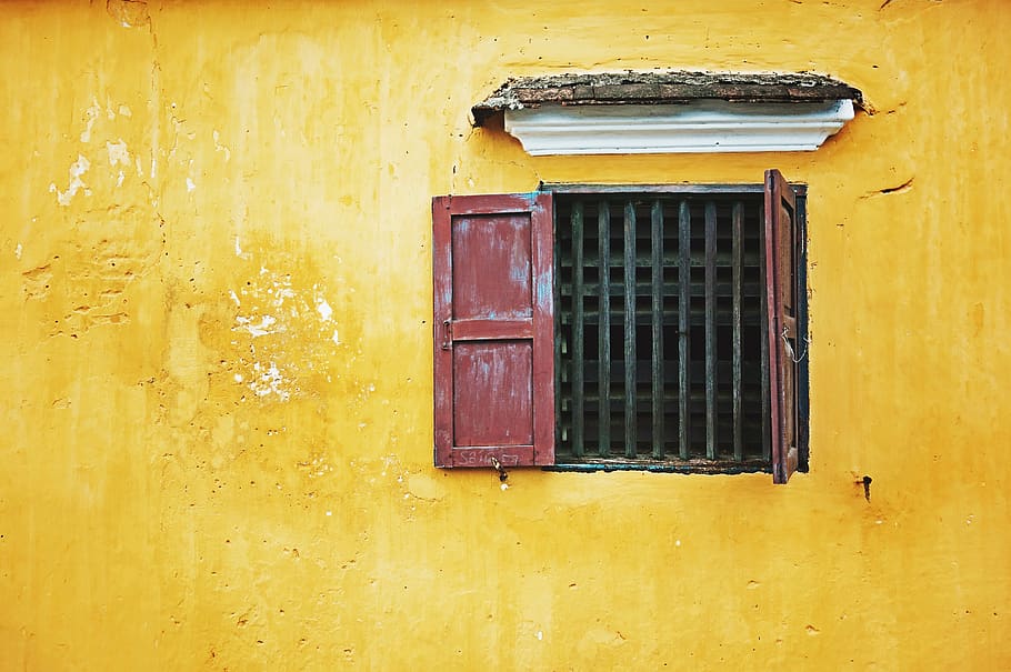 house, yellow, wall, window, frame, outside, built structure, day, building exterior, architecture