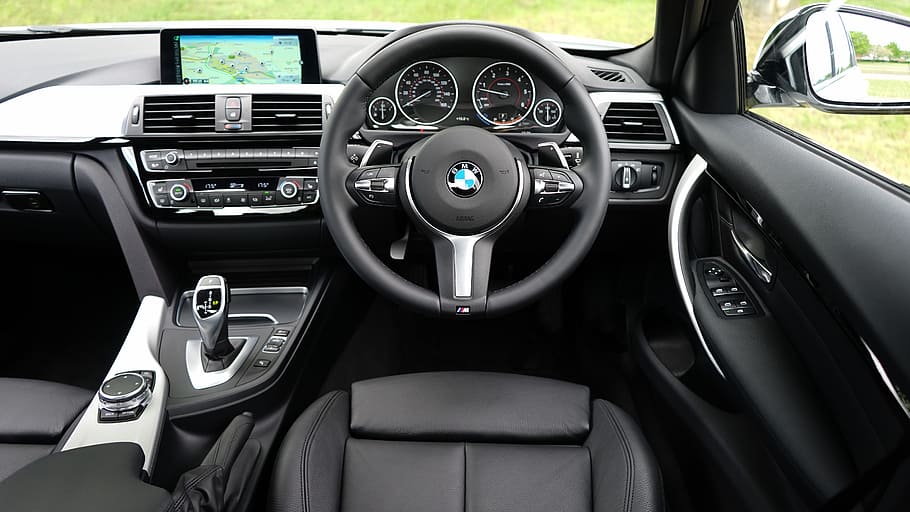 black, bmw steering wheel, automobile, bmw, car, car interior, dashboard, speedometer, steering wheel, vehicle