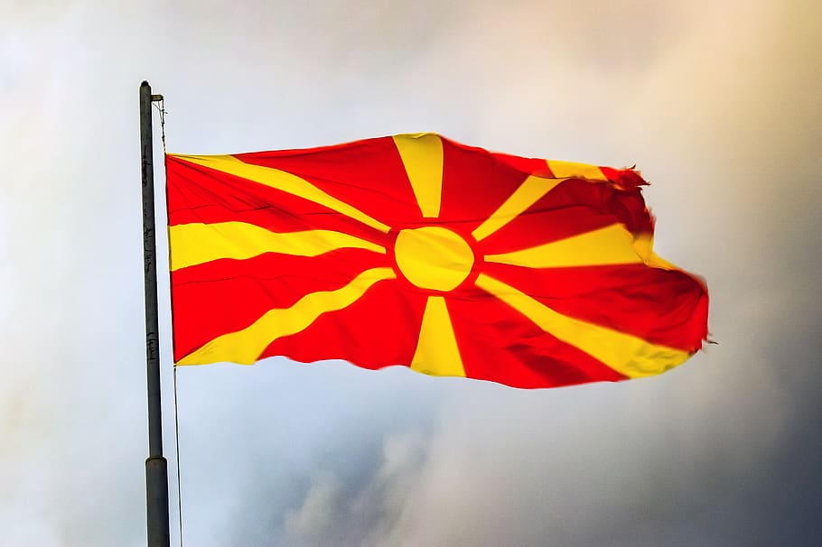 macedonia del norte, bandera, europa, país, europeo, símbolo, nación, banderas, patriotismo, rojo