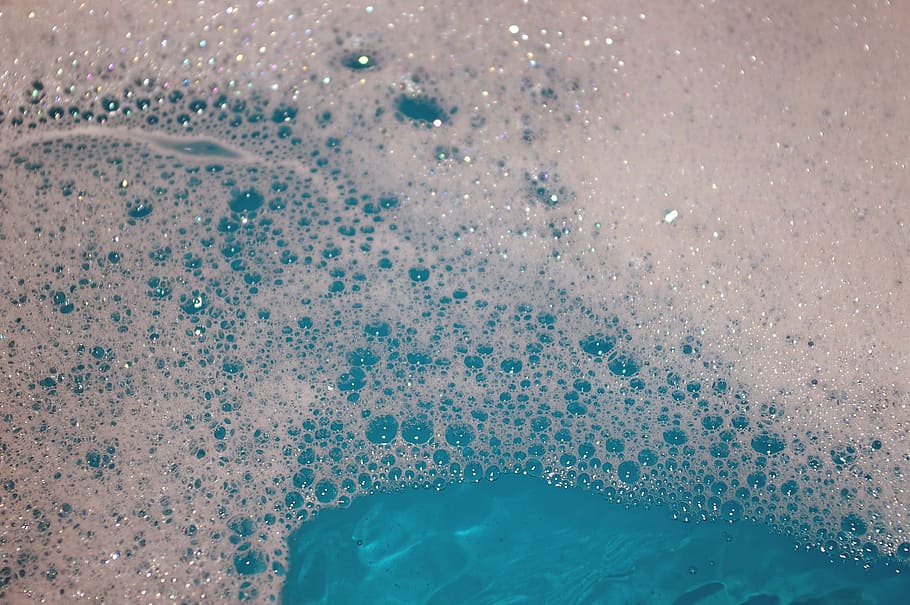 gelembung, biru, tubuh, air, air mandi, badeschaum, gelembung sabun, mandi, busa mandi, berenang