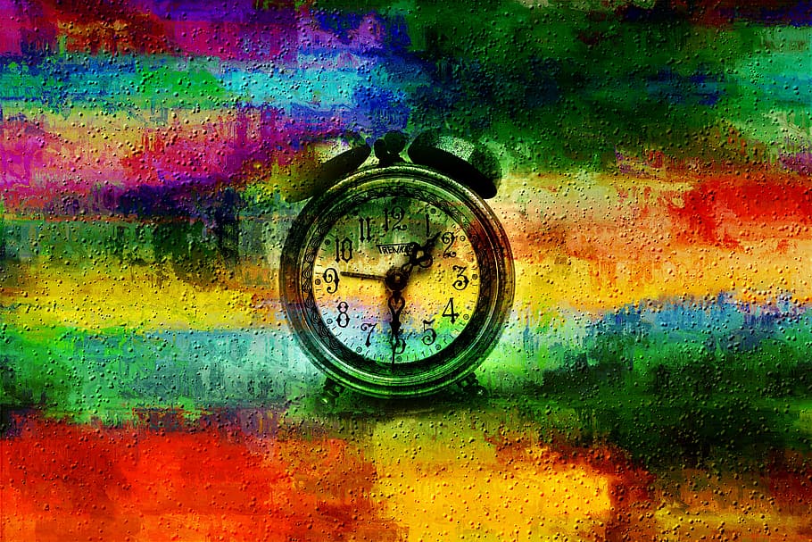 alarm clock, multicolored, background, abstract, painting, pattern, texture, clock, color, art