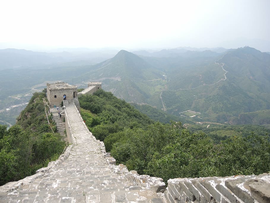 tembok besar, cina, musim panas, dinding, gunung, kuno, oriental, pemandangan, bata, tembok besar Cina