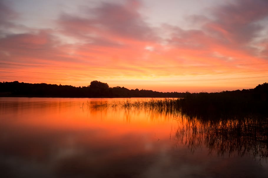 sunrise, dawn, sky, lake, water, clouds, tranquility, scenics - nature, tranquil scene, beauty in nature