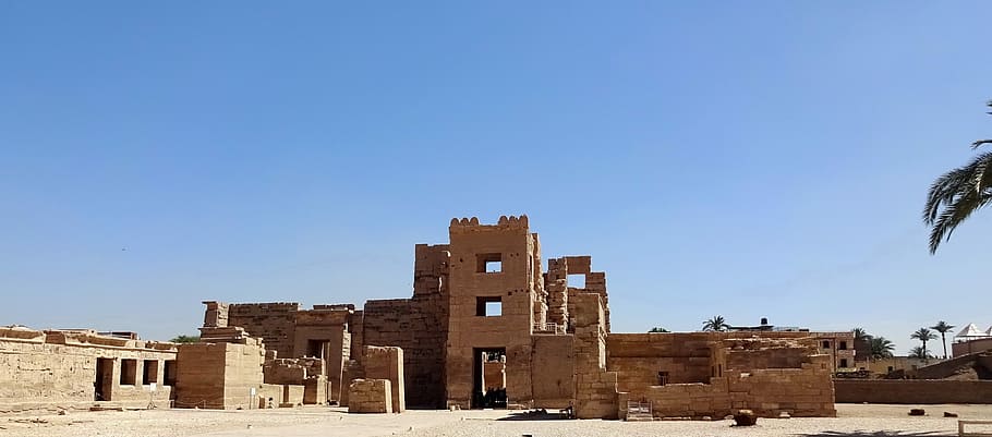 brown concrete building, egypt, thebes, luxor, temple, medinet-habu, court, remains, ruins, architecture