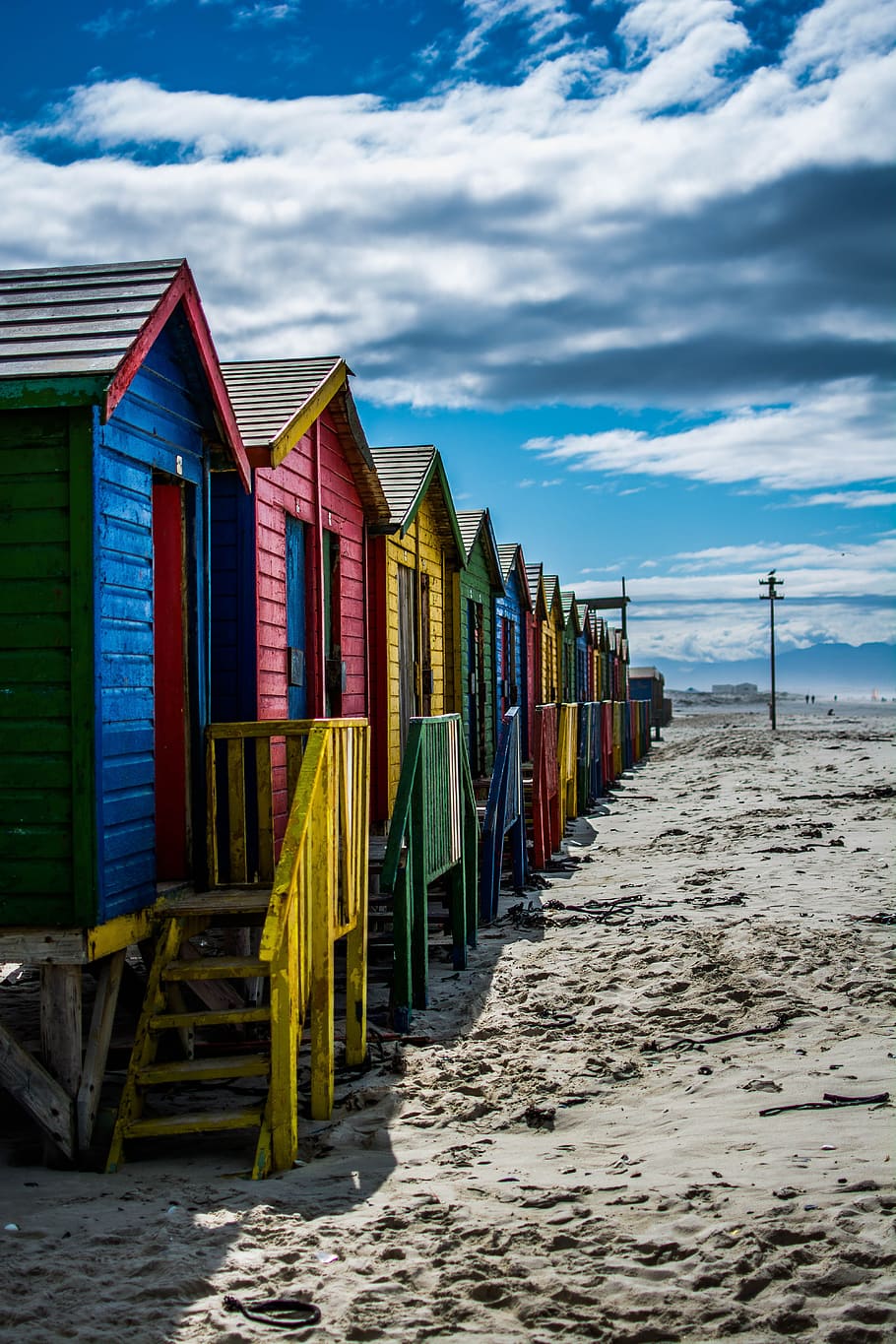 lote de cabañas, arena, muizenberg, sudáfrica, colorido, cabaña, casas de baños, ciudad del cabo, playa de arena, playa
