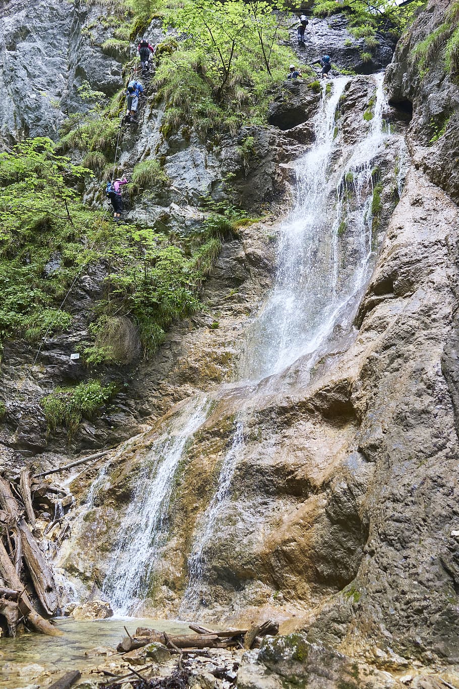 waterfall, tourists, slovak paradise, water, stream, drops, nature, drops of water, slovakia, rock