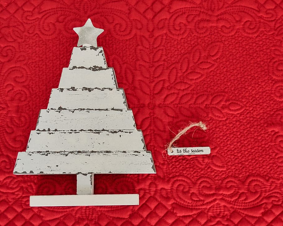 branco, de madeira, decoração da árvore de natal, vermelho, têxtil, natal, feriados, forma da árvore de natal, madeira, textura