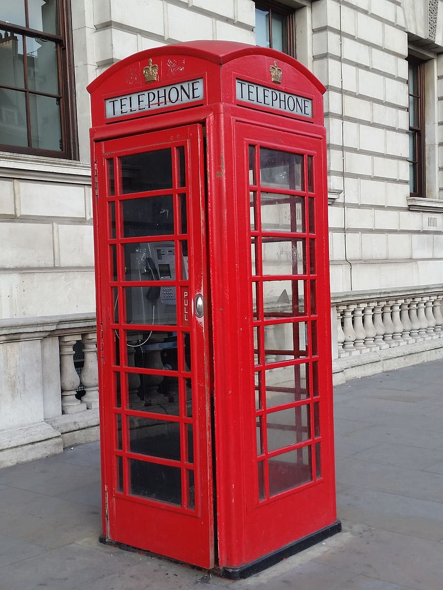 red, concrete, building, London, Phone Booth, Traditional, british, vintage, telephone Booth, telephone