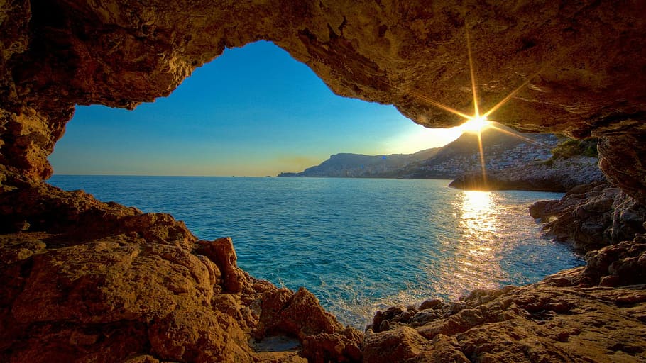 fotografia de paisagem, beira-mar, caverna, dia, Caribe, caminhadas, tropical, mar, natureza, litoral