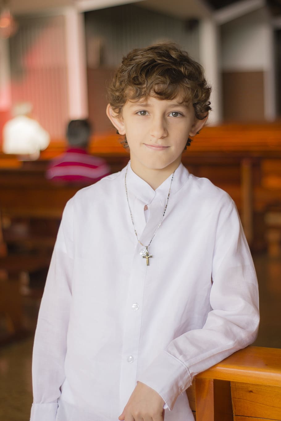 altar boy, church, catholic, portrait, child, boys, looking at camera, one person, front view, waist up