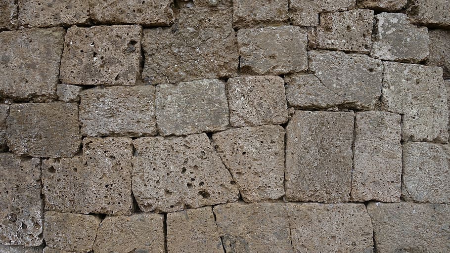 stone wall, etruscan, antique, old, raw, tuff, unplastered, pattern, texture, full frame