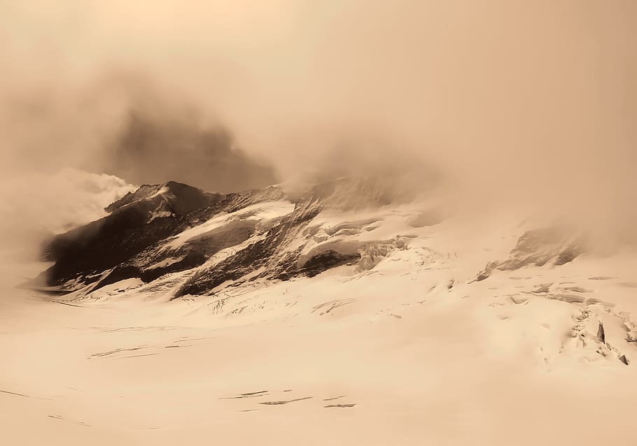 스노우 캡 산, 회색, 구름, 눈이, 일, 스위스, 풍경, 겨울, 눈, 일출