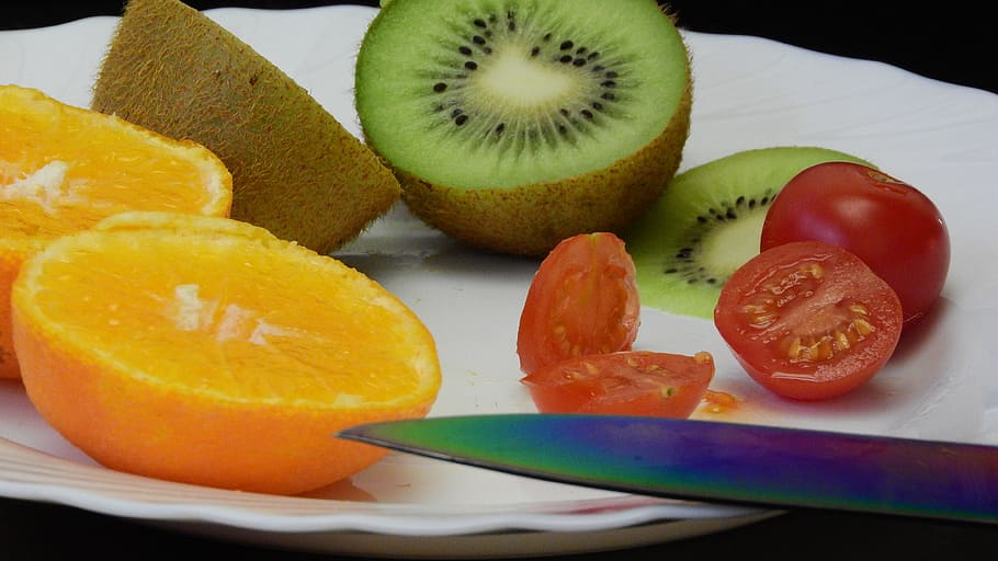 Kiwi, Fruit, Detail, Fetus, Orange, kiwi, fruit, tomato, healthy nutrition, brunch, food