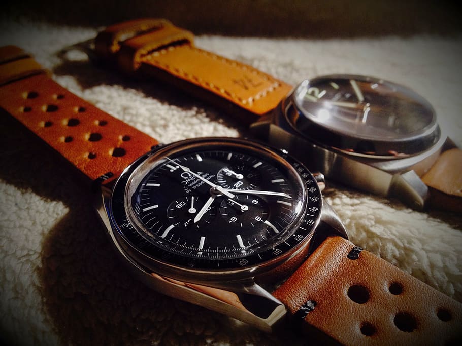 clock, panerai, omega, watch the moon, watch, wristwatch, time, indoors, instrument of time, still life