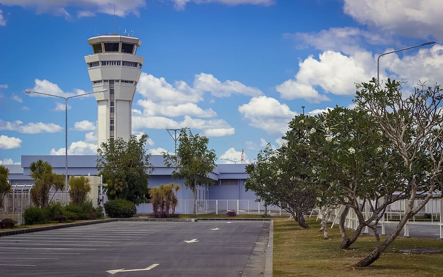 airport, iloilo, path, highway, outdoor, control tower, tower, landscape, plants, sky