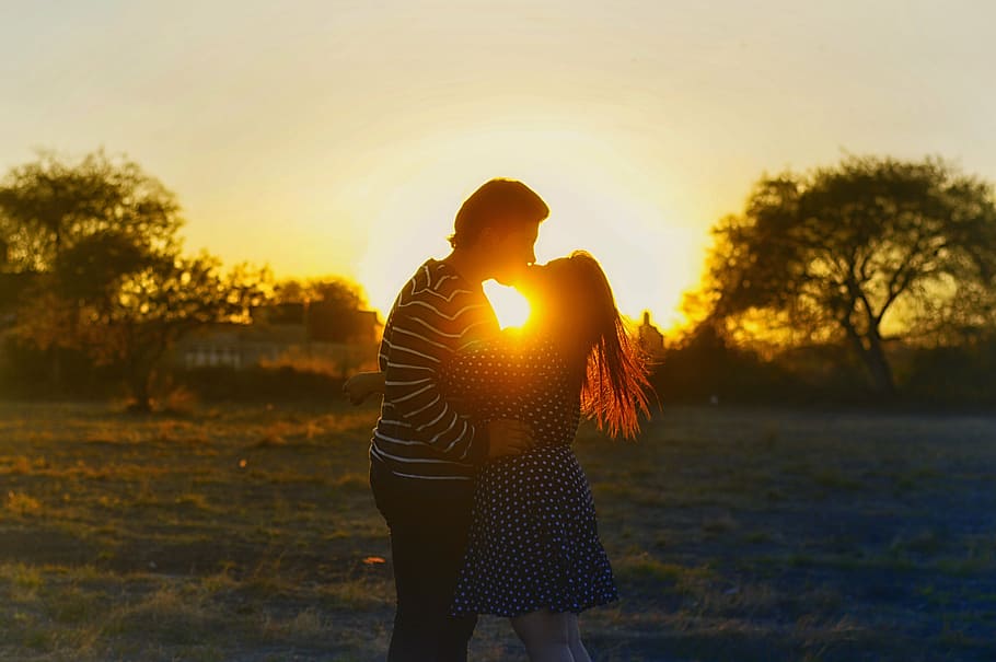 man, woman, kissing, trees, photography, couple, golden, hour, girl, guy
