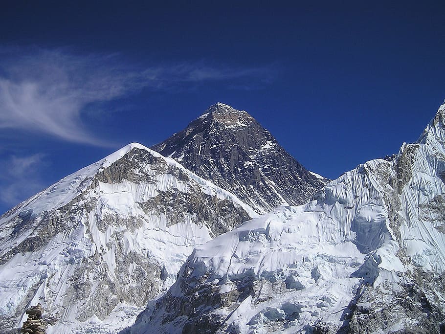 mountains, covered, snow, blue, sky, mount everest, himalayas, nepal, mountain, everest