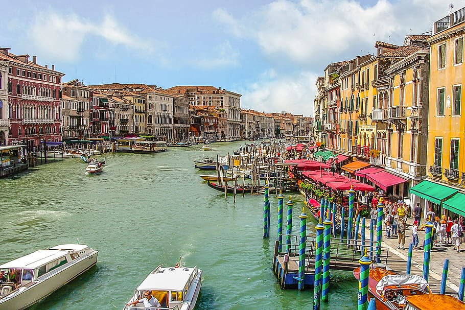 Venesia, Grand, Kanal, Kapal, Air, venezia, kota, italia, perjalanan, lanskap kota