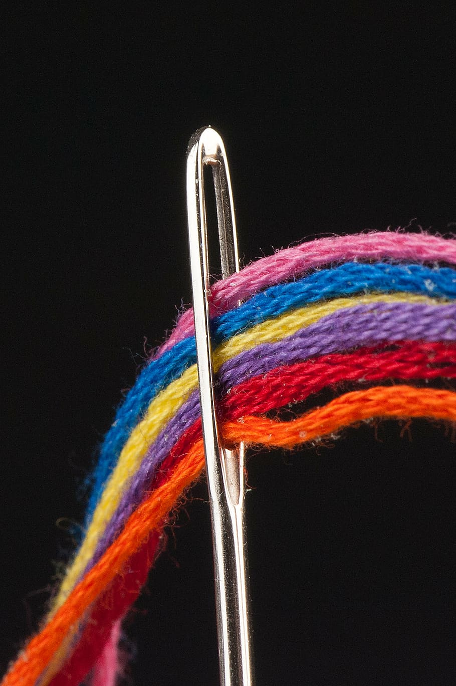 needle with yarn, needle, thread, sewing, macro, colorful, multi colored, studio shot, close-up, indoors