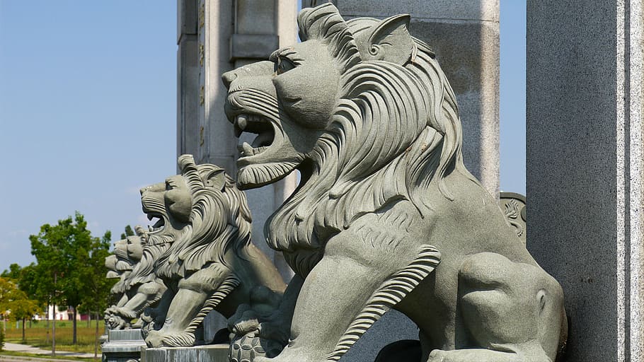 Estatuas de leones de piedra, pared, leones, China, en una serie de,  escultura, arte y artesanía, estatua, representación, arquitectura | Pxfuel