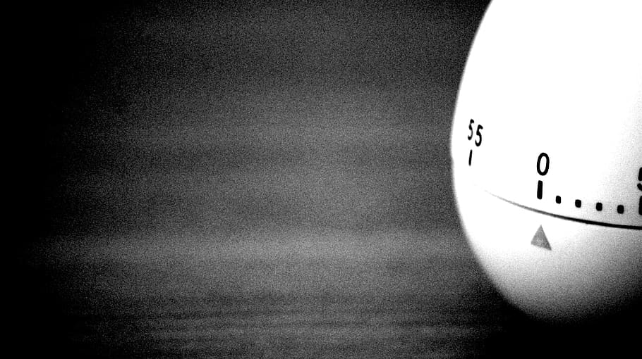 egg-timer, clock, egg, zero, counter, countdown, black and white, number, close-up, indoors