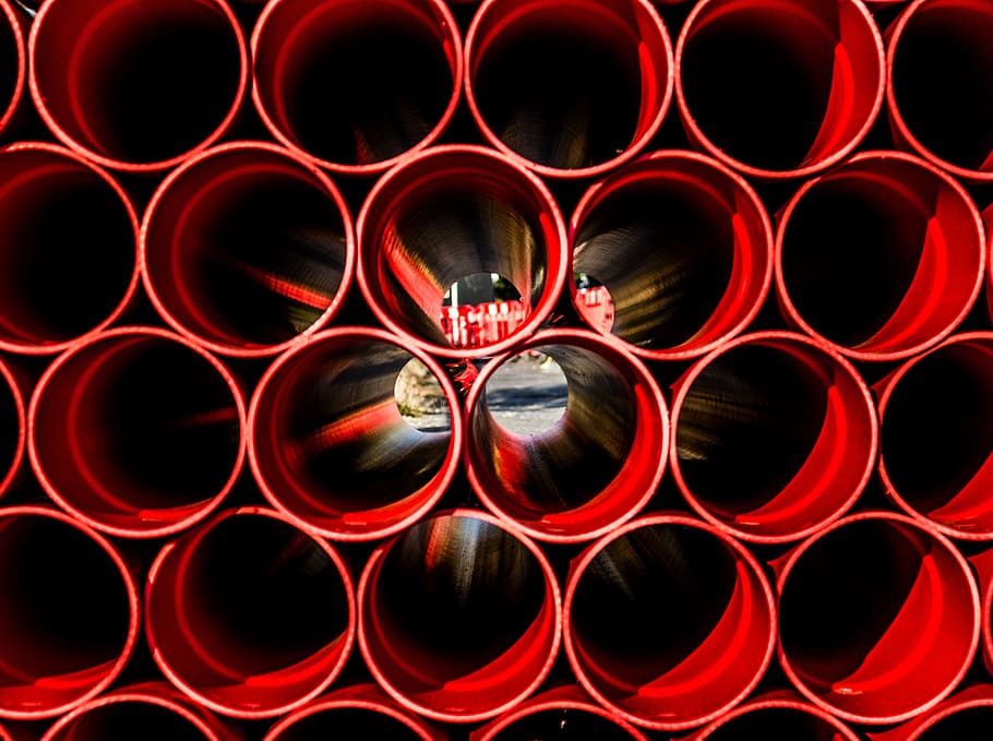 red, plastic pipes close-up photography, construction, tube, engineering, industry, pipe, business, large group of objects, pipe - tube