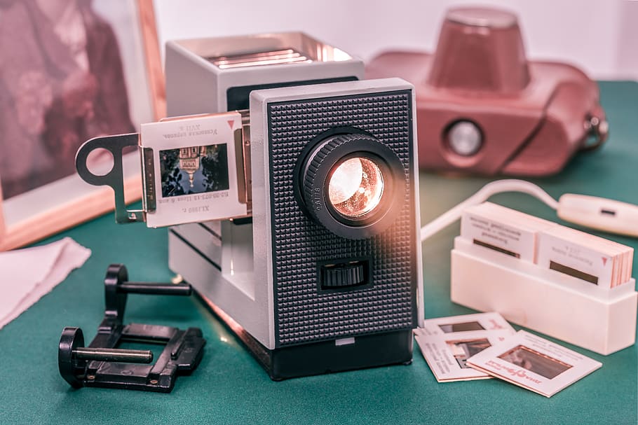 slide projector, film-strip, of technology, lens, equipment, retro, phototechnique, old, technology, photography themes