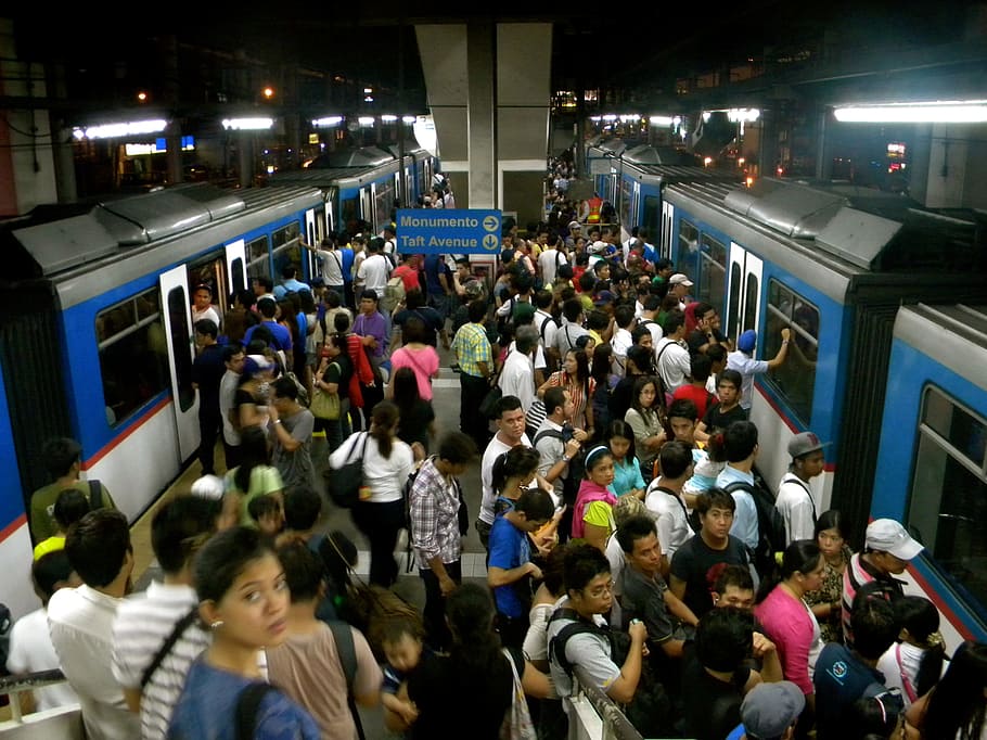 グループ, 人々が集まる, 駅, 電車, 群衆, 輸送, 乗客, 旅行, 混雑, 地下