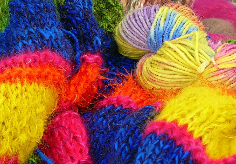 bunch, assorted-color yarn, wool, knitting wool, hand labor, cat's cradle, knit, colorful, hobby, soft
