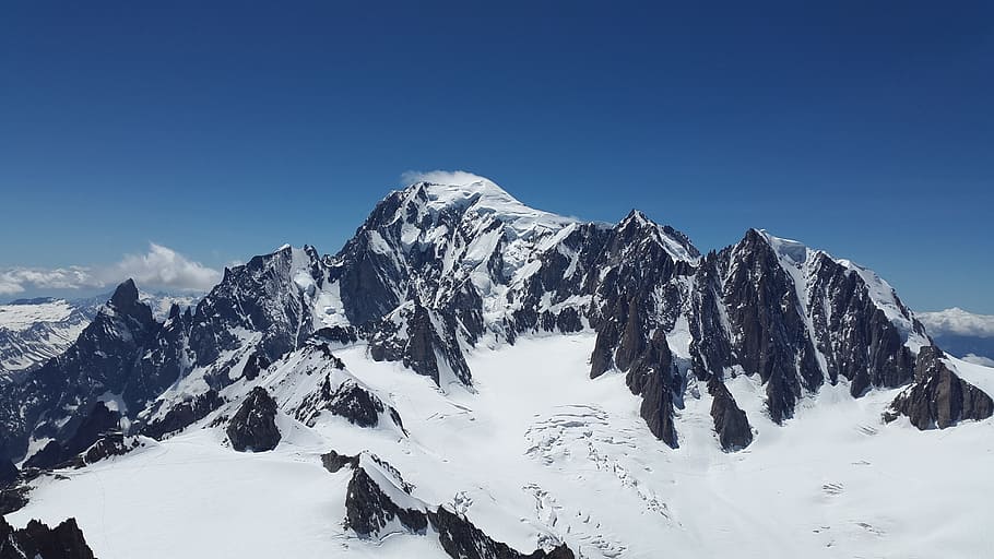 mountain, covered, snow, daytime, Mont Blanc, Blanc, Mont, Mont Maudit, Glacier, high mountains, mountains