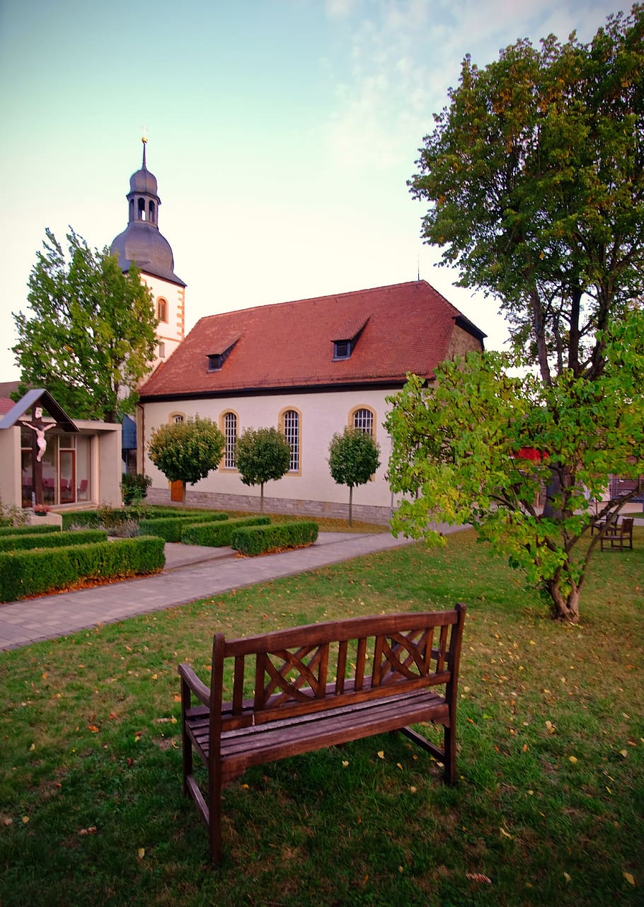 igreja, erfurt, hochheim, outono, católico, banco, descanso, silencioso, relaxar, deus