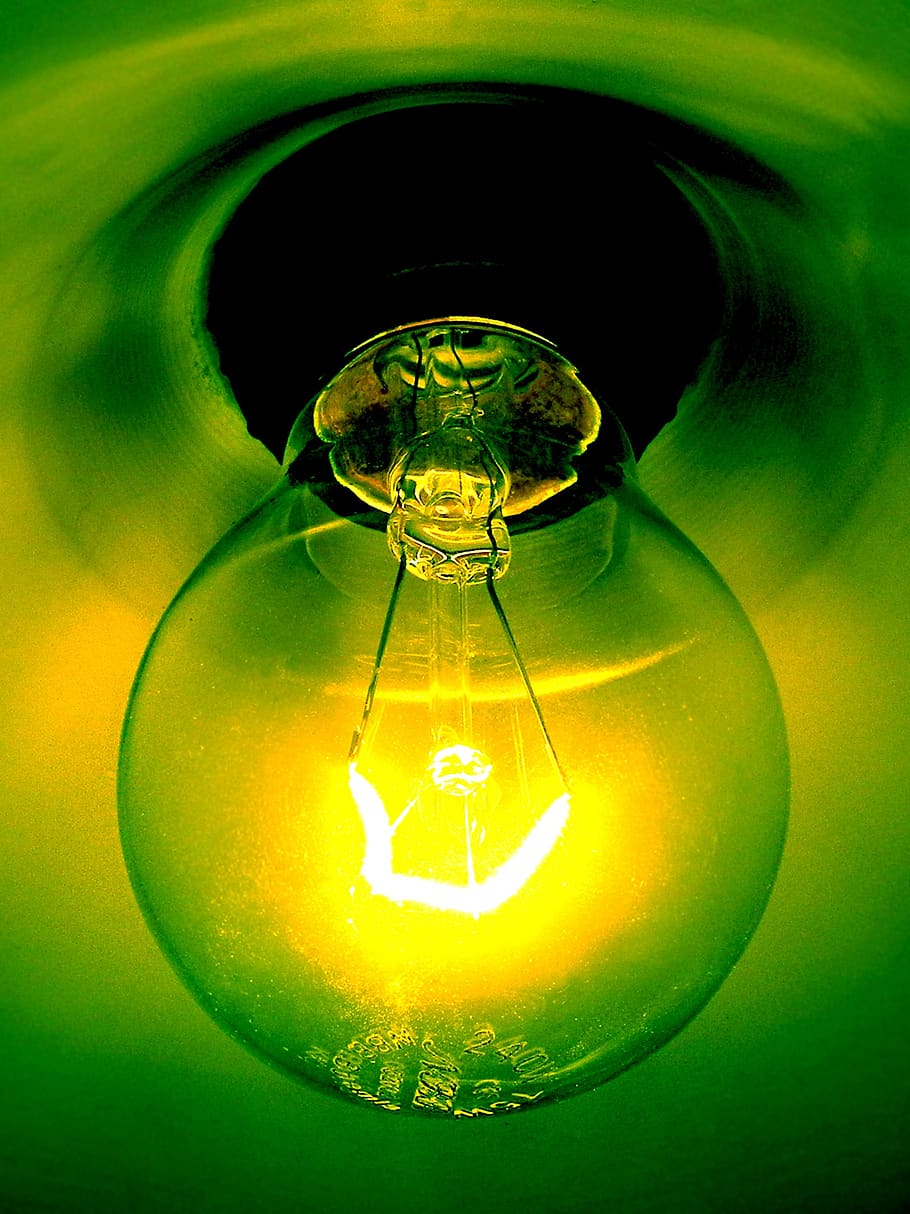 bombilla, luz, verde, candelabro, iluminación, iluminado, equipo de iluminación, en interiores, filamento, electricidad