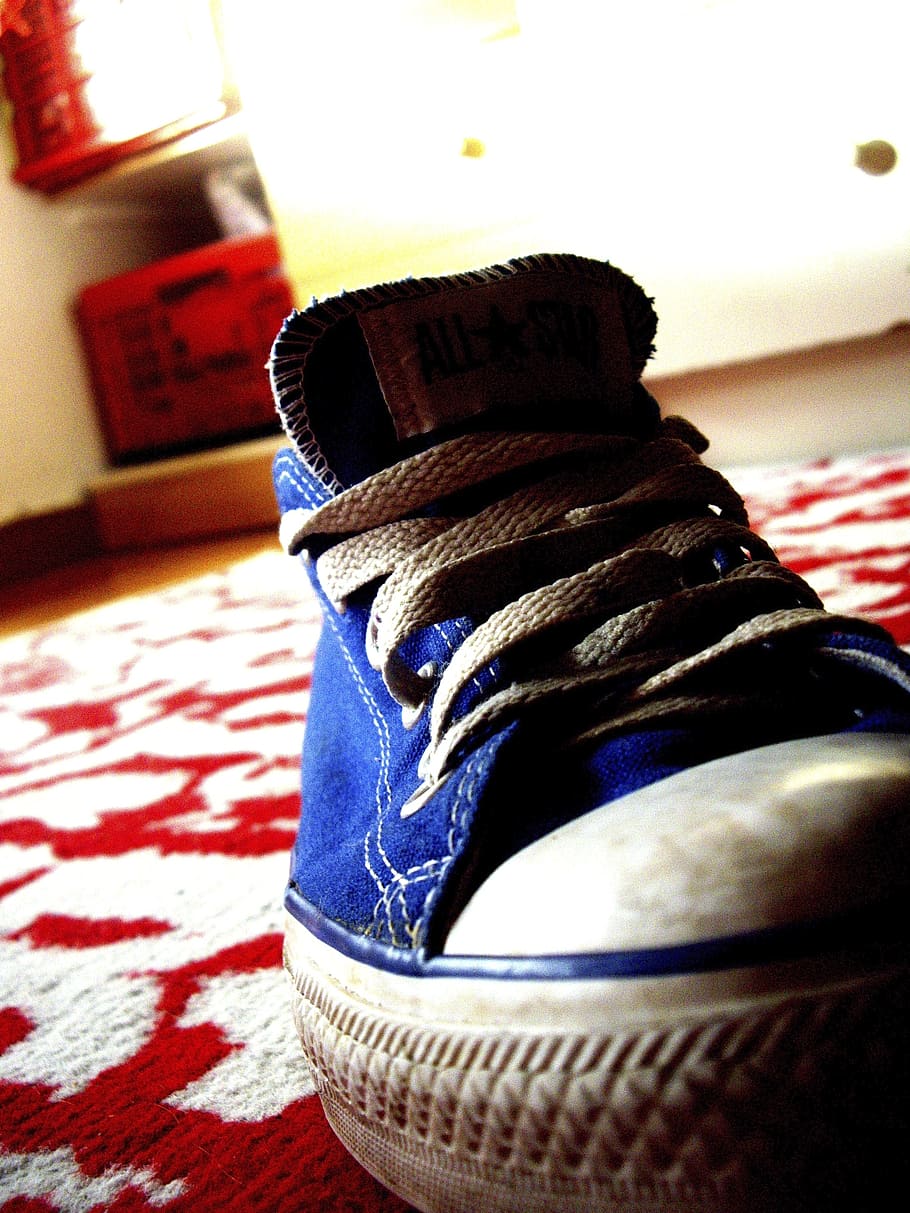 shoes, converse, chuck's, shoelace, sneaker, sneakers, all star, blue, accompaniment, everyday life
