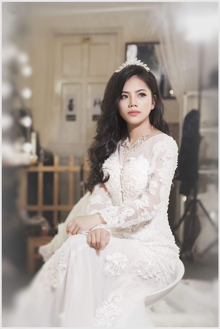 mujer, blanco, nupcial, vestido, belleza, asiático, vietnam, bonito, elegante, bonita foto