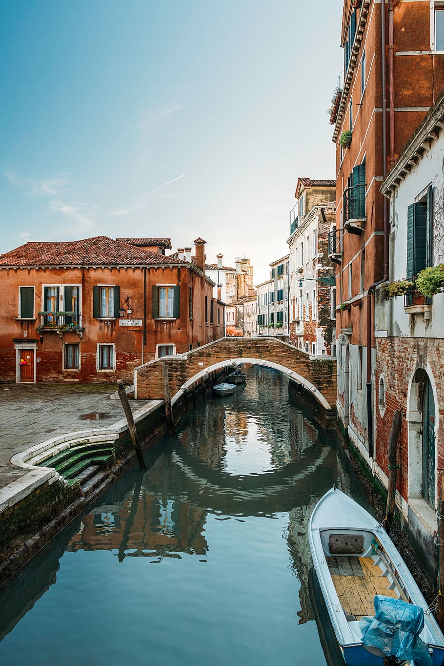 Blanco, barco, grand, canal venecia italia, gran canal Venecia, Venecia Italia, canal, venecia - italia, italia, arquitectura