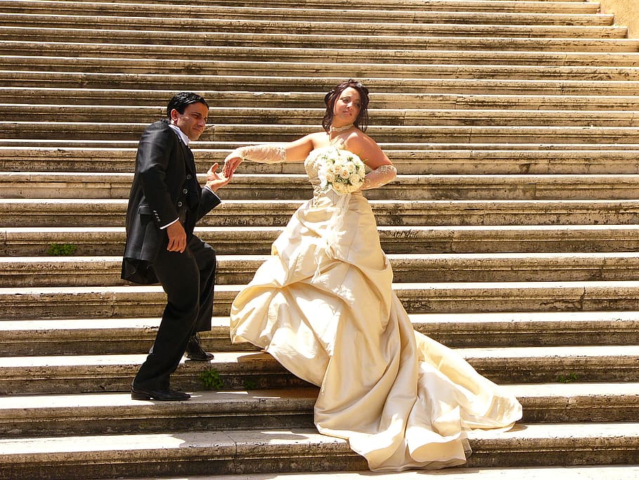 roma, casamento, caminhada, atração, curioso, recém-casados, amor, comprimento total, eventos da vida, casado