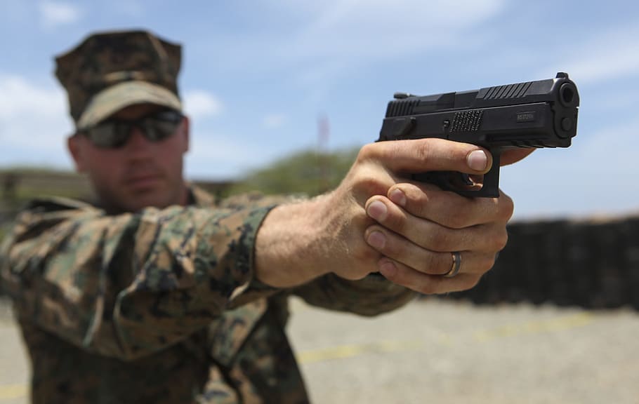 person holding pistol, cz p-07, marines, usmc, officer, training, pistol, military, gun, army