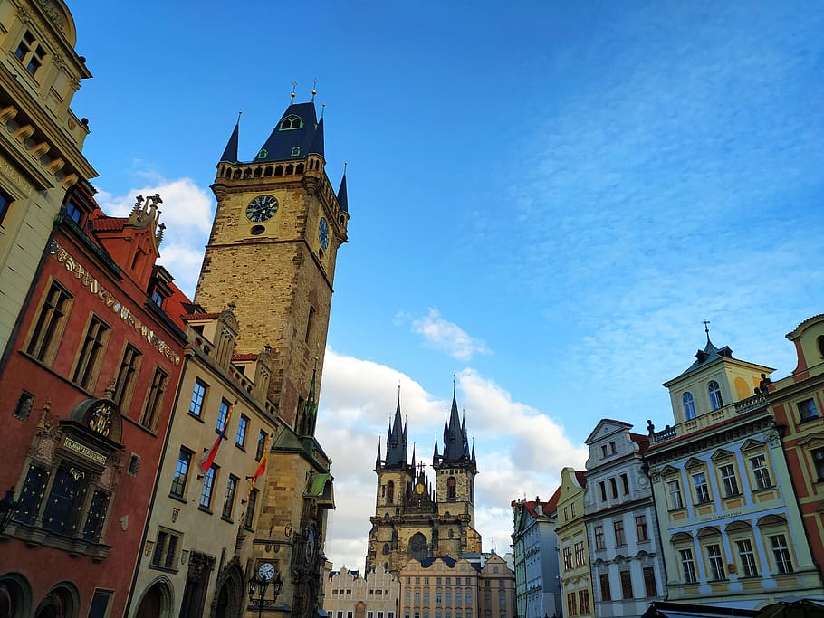prague, czech republic, architecture, europe, church, clock, monument, building exterior, built structure, building