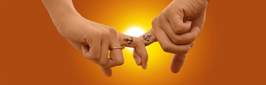 two, person, index finger, anchor tattoo, love, hand in hand, hands, connection, anchor, heart