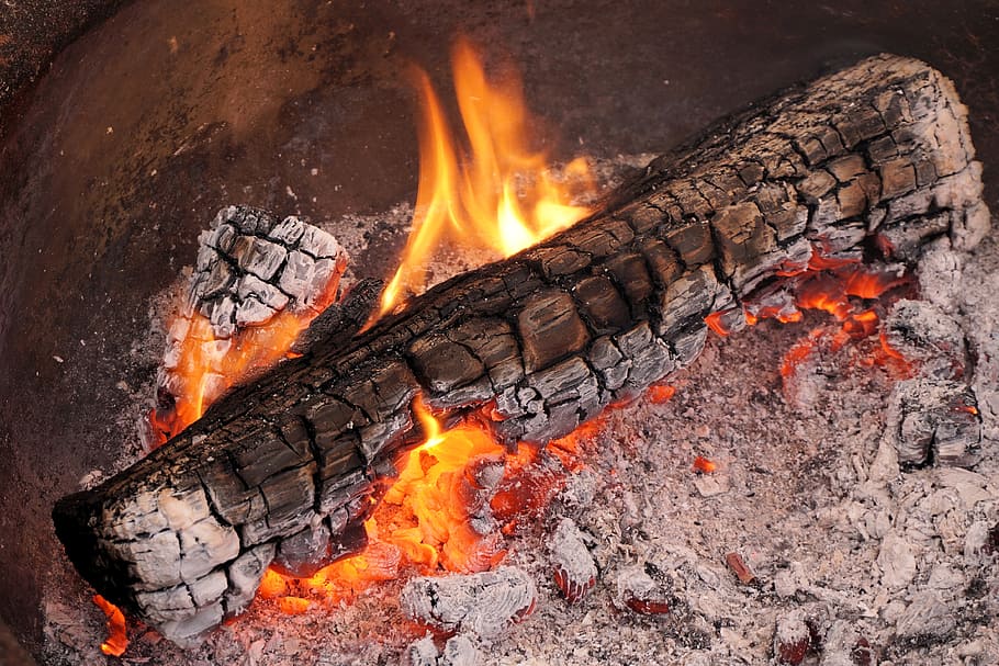 burning brown wood, fire, flame, wood, wood fire, campfire, hot, brand, close, burn