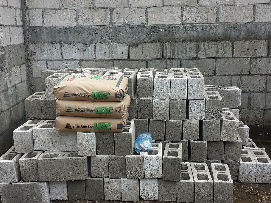 gray cinder blocks, bricks, construction, cement, concrete, industry, block, stack, large group of objects, brick