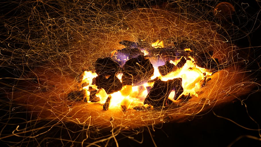 steel wool photo, bonfire, fire, flame, light, smoke, hot, heat, danger, burnt